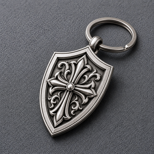 Fleur de Croix Shield Personalized Keychain