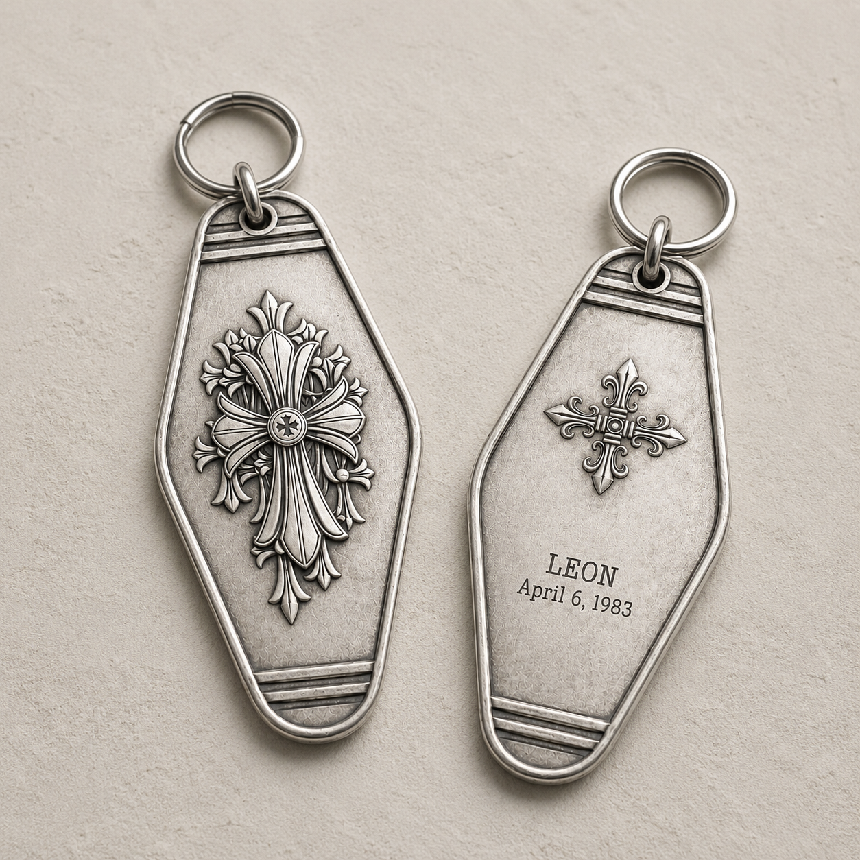 Gothic Fleur Cross Personalized Keychain