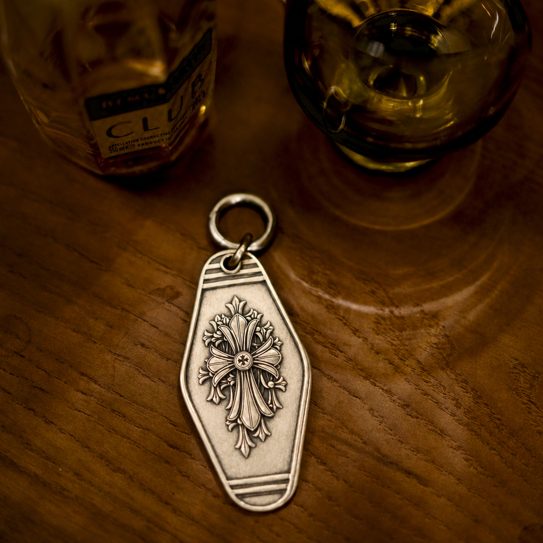 Gothic Fleur Cross Personalized Keychain